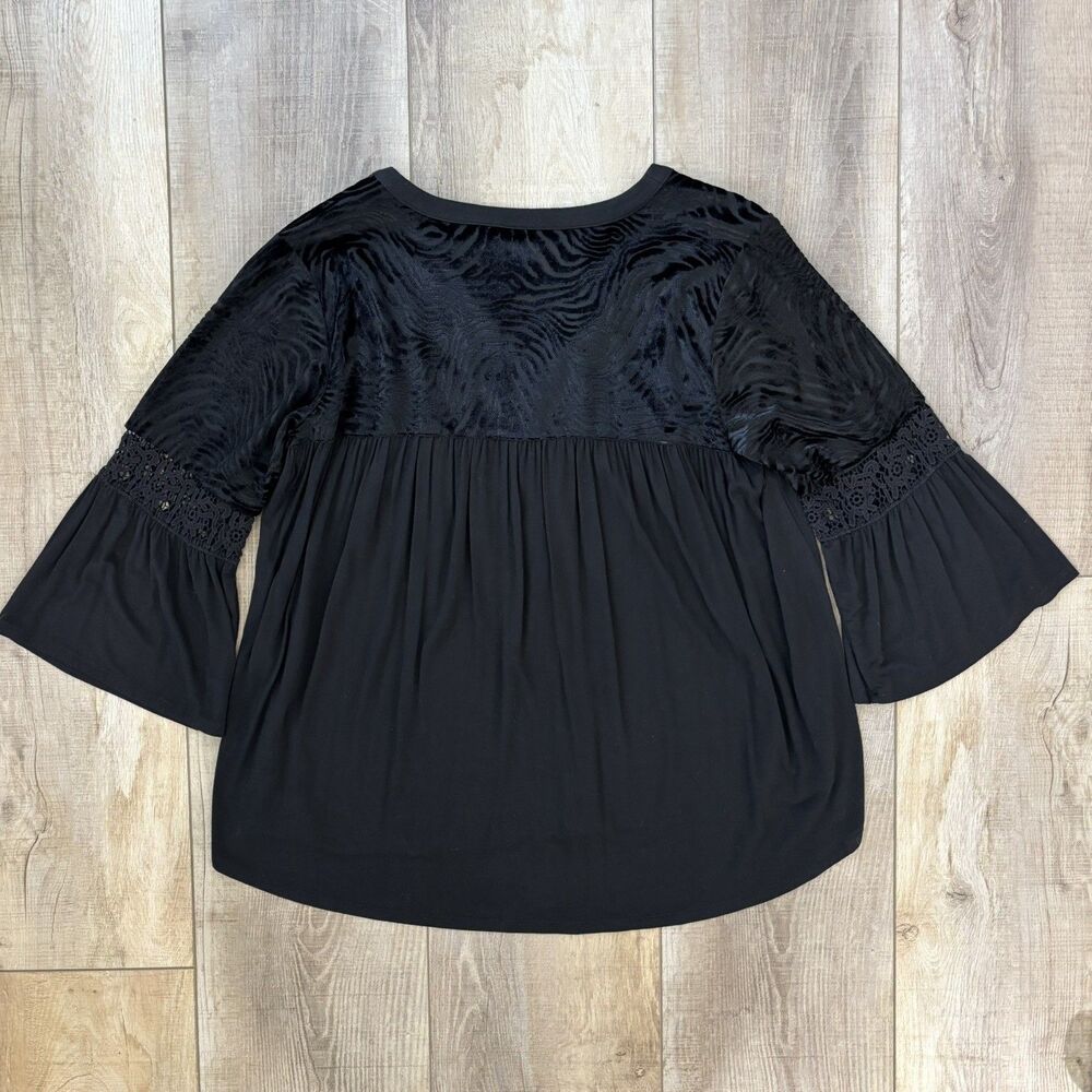 Womens Fairy Grunge Top Size L Whimsigoth Velvet Burnout Black Witchy Crochet - Picture 7 of 15